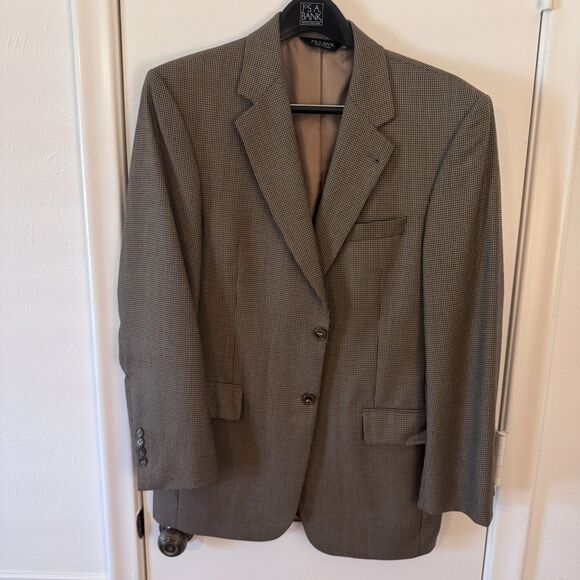 Jos A Bank "Gordon" 100% Wool Blazer 38 Reg Brown Tan Check - Picture 2 of 6